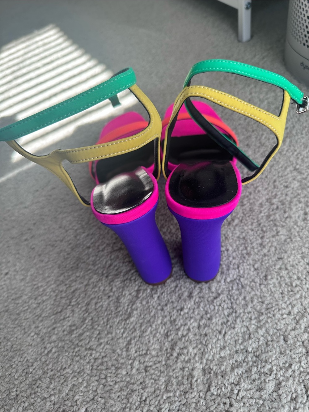 Shoe Dazzle Neon Colorblock Strappy Block Heel Sandals - Picture 8 of 12